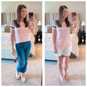 Beyond Perfect - Aztec sleeve striped tee